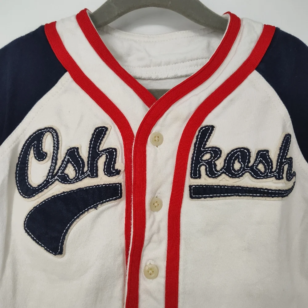 OshKosh B'gosh Kids Jersey Button Down Shirt - Navy, White, and Red Size 3T